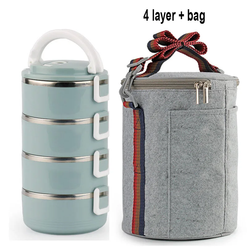 4 Layer (Blue) Bag Японский Ланч-бокс, термоконтейнер для еды, Bento box из нержавеющей стали, ланчбокс для детей, портативный, для пикника, школы, утолщенный контейнер для еды - Цвет: 4 Layer (Blue) Bag