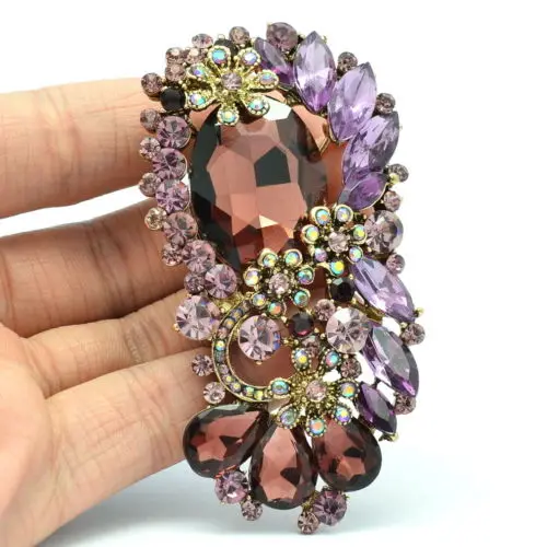 Стразы кристаллы овальные капли трендовый фиолетовый цветок брошка брошь