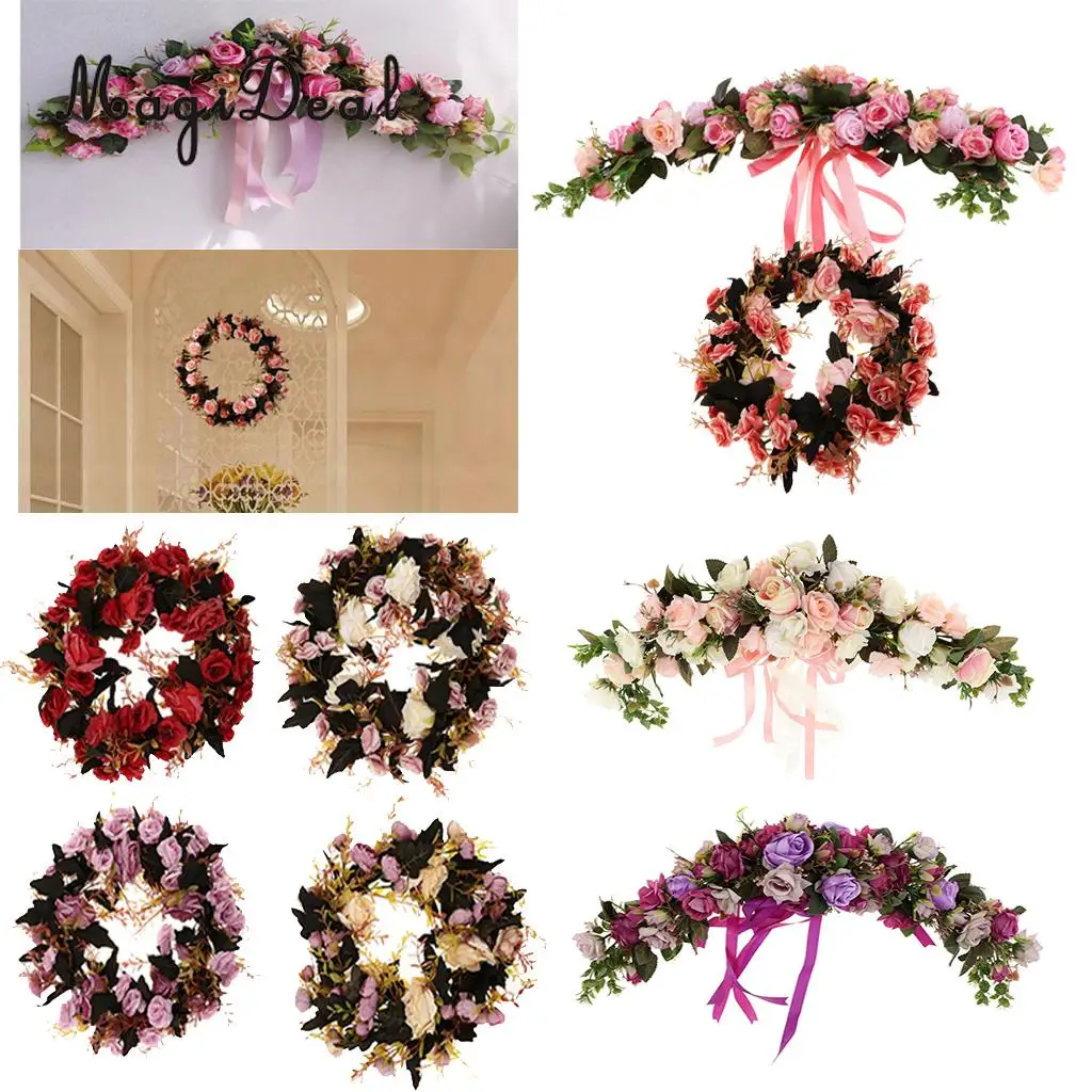 Искусственные Шелковые Розы Венок кольцо Стены Двери Lintel цветок отделка зеркало