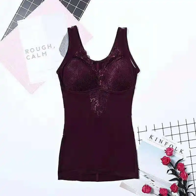 wine red Сезон осень-зима; мясо кожи Цвет Термальность нижнее белье Жилет утепленный женский Базовая рубашка Топ Красота уход за телом теплый жилет - Цвет: wine red