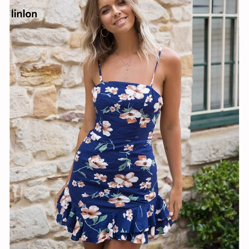 Linlon Chic Стиль шифон без рукавов платье с цветочным рисунком модная женская S-XXL