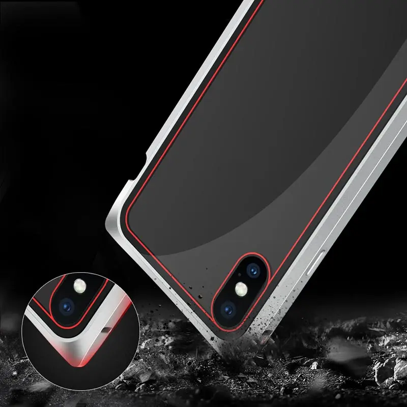 Suntaiho Magnetic Adsorption Phone Case for iPhone X case for iPhone 7 8 Standing Square Magnetic Tempered Glass back Phone case