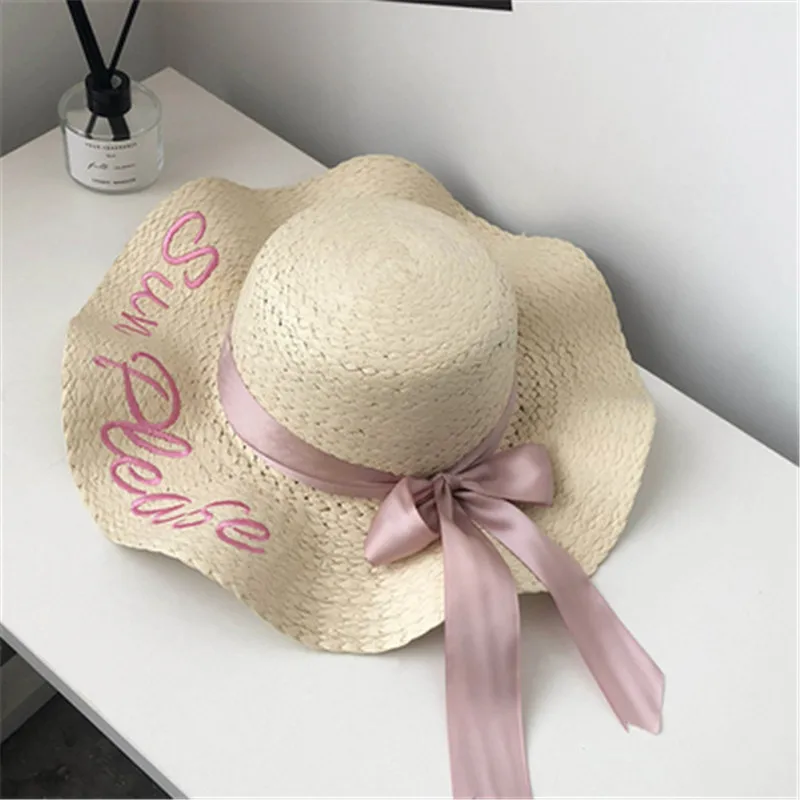 Соломенный козырек от солнца raffia пляжные шляпы с буквенным принтом и широкими