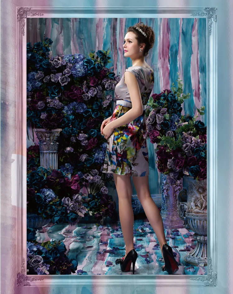 Платье из 100% шелка и сатина с принтом женские платья натурального в летнем стиле