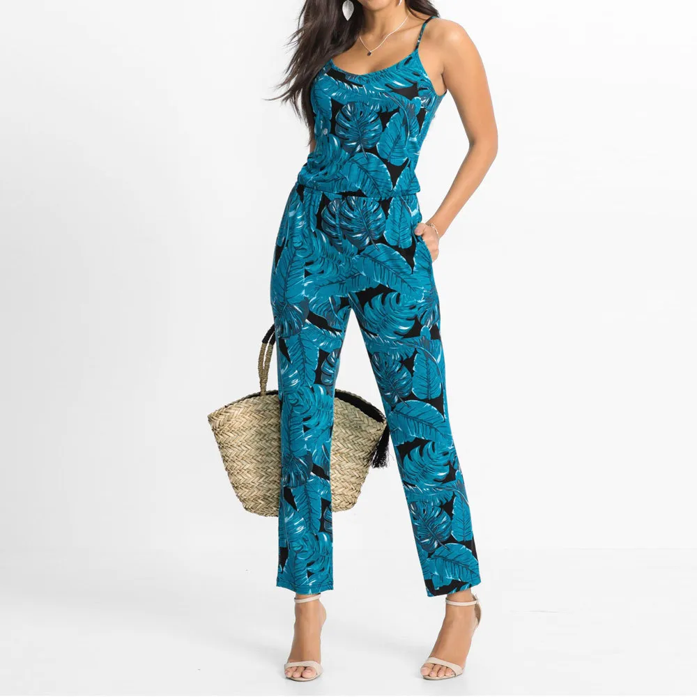 Женский винтажный комбинезон в стиле бохо повседневный длинный пляжный без