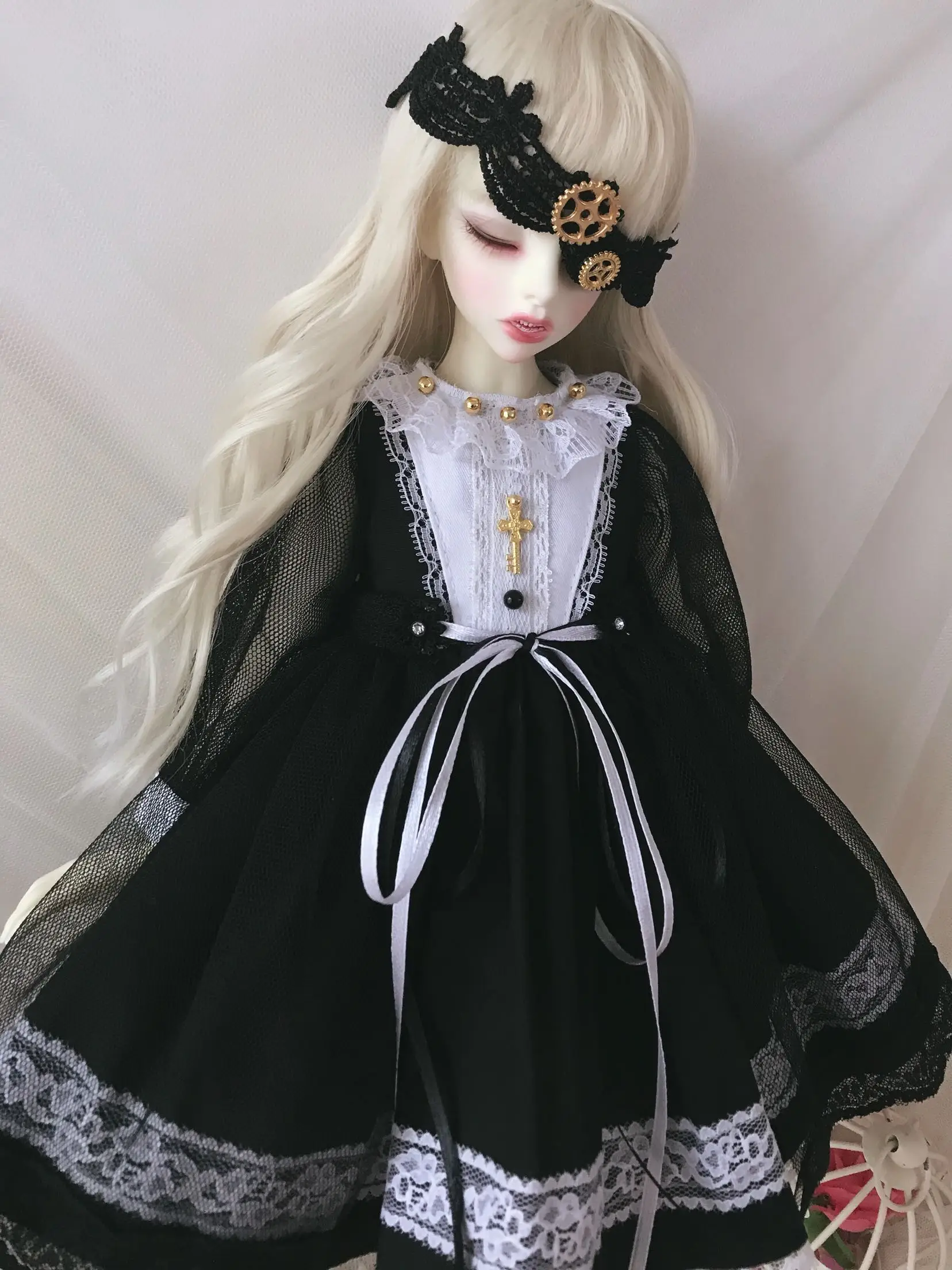 Одежда для кукол 1/6 платье для кукол черное платье для 1/6 1/4 BJD аксессуары для кукол SD Blyth платье+ украшение для волос+ кружевная юбка из вуали