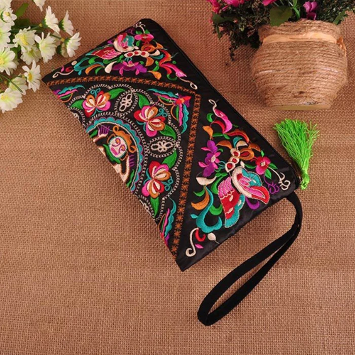 

college student Wallet Ethnic Embroidered Wrist Purse Clutch Bag Retro Phone Holder National Canvas Fashion Wallet Zipper bag
