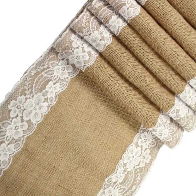 Burlap кружево Hessian настольная дорожка (12x108 дюймов) с 10 шт. натуральный столовое