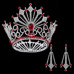 silver red Гигантская Мисс Вселенная Королева Король мужские королевские блестящие Австрийские Стразы Золотая свадебная диадема тиары и короны невесты - Окраска металла: silver red