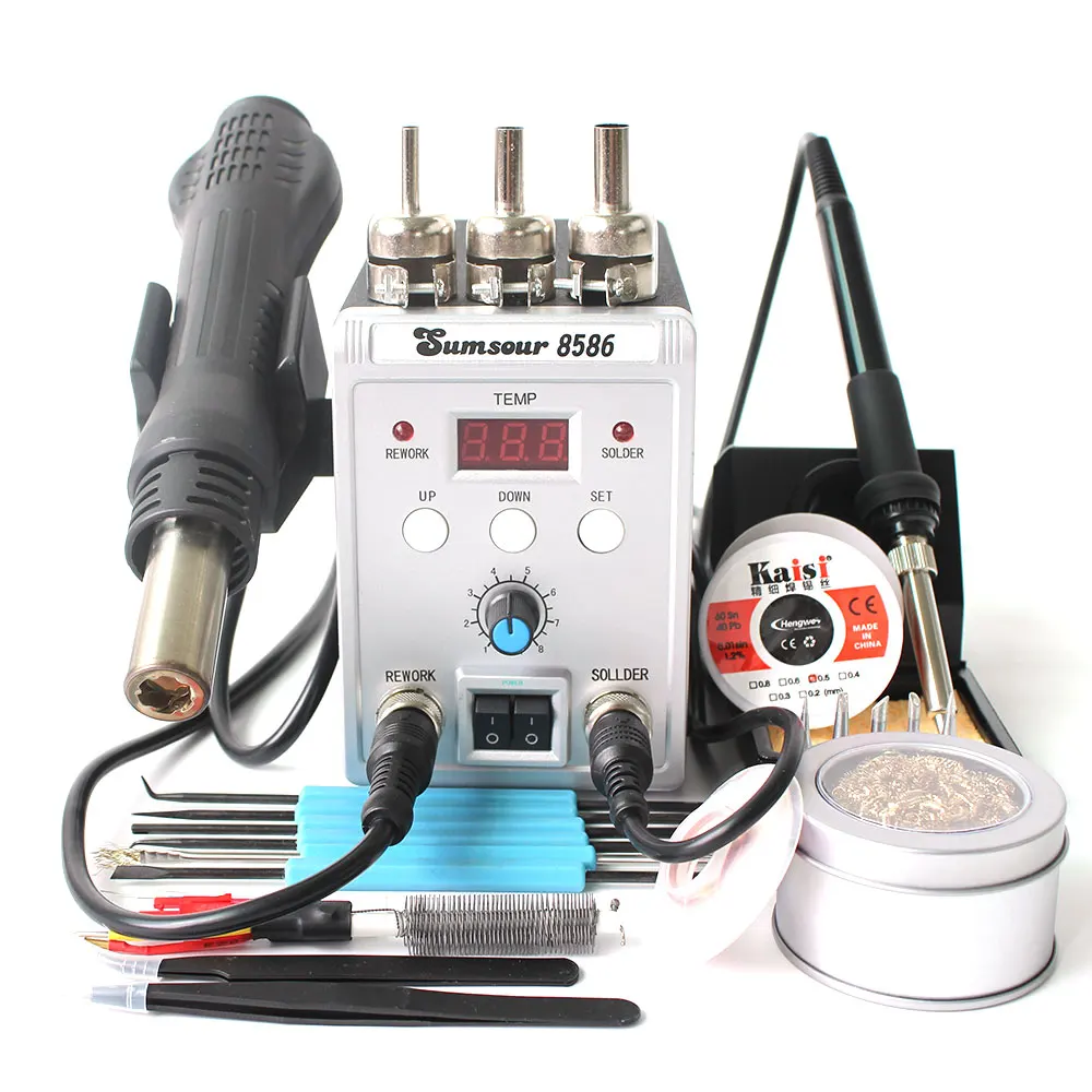 8586 BGA SMD паяльная станция 750 Вт 2 в 1 Цифровой ОУР фена для сварки набор инструментов