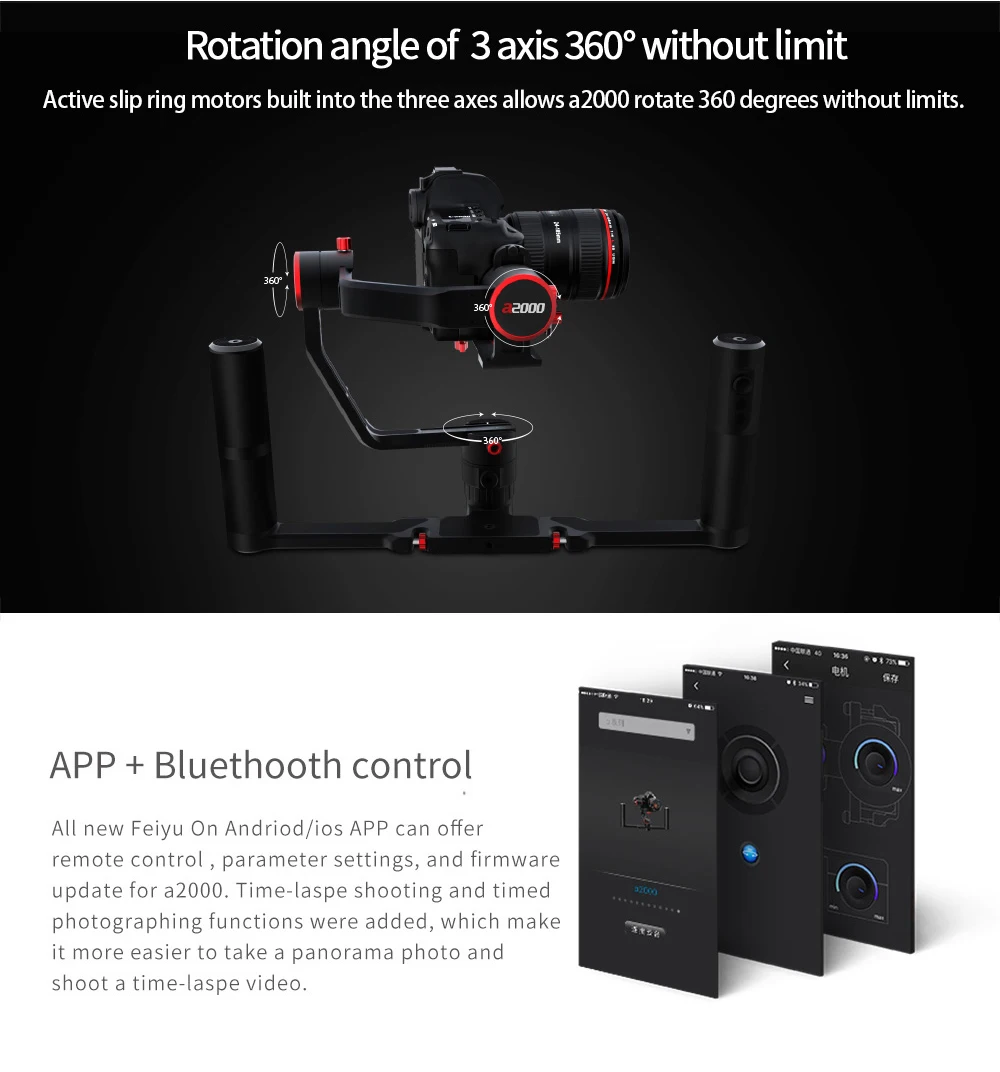 FeiyuTech feiyu FY a2000 3 осевой карданный стабилизатор для DSLR камер двойной ручной захват
