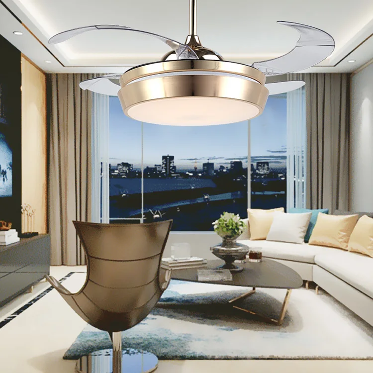 Modern Ceiling Fan Remote Control 42 Inch Invisible Hanging Fans Foldable Gold With Lights Living Bed Kids Room | Лампы и освещение
