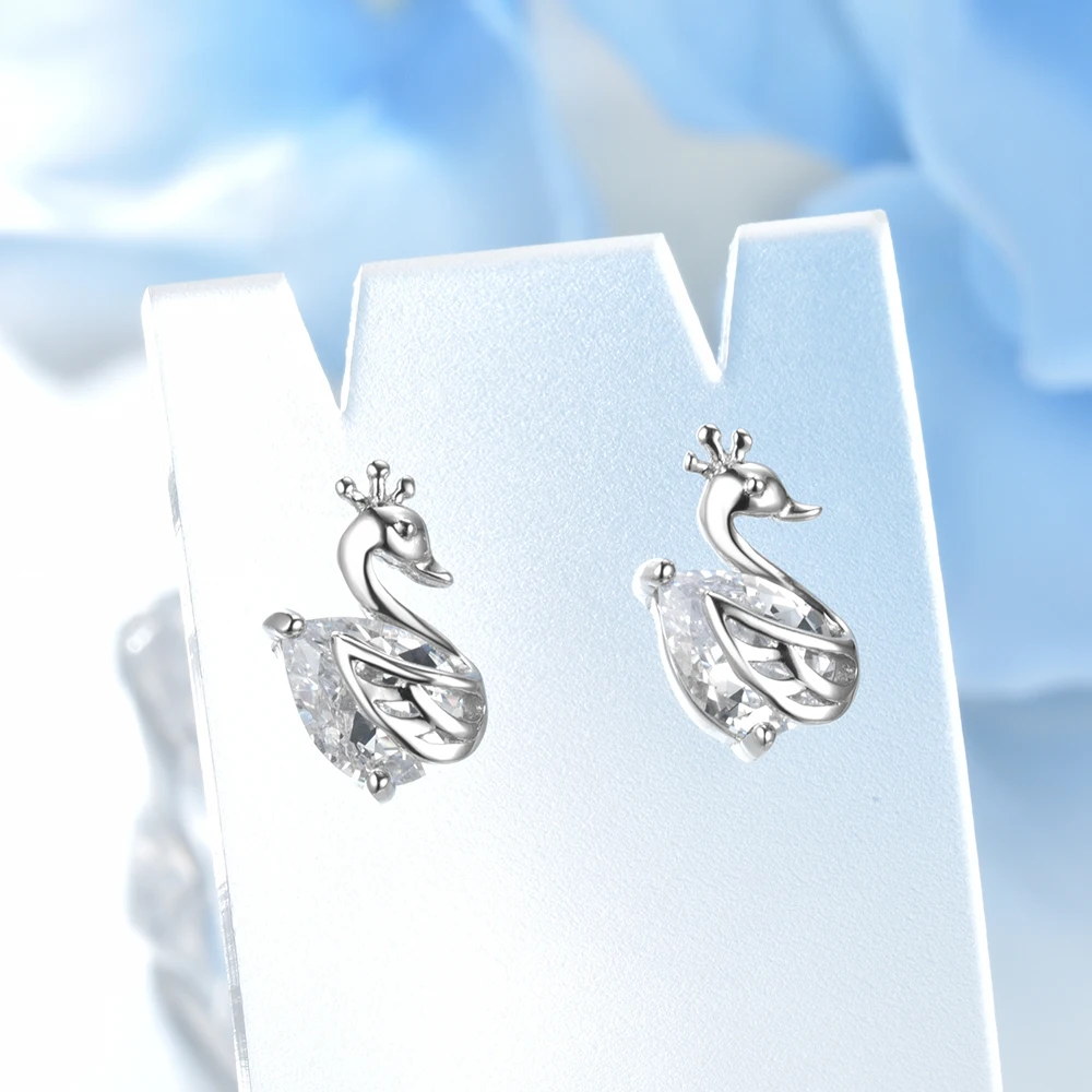 LZESHINE Elegant Authentic S925 Sterling Silver Earrings Swan AAA Zircon Inlay Stud For Women Engagement Jewelry Gift | Украшения и