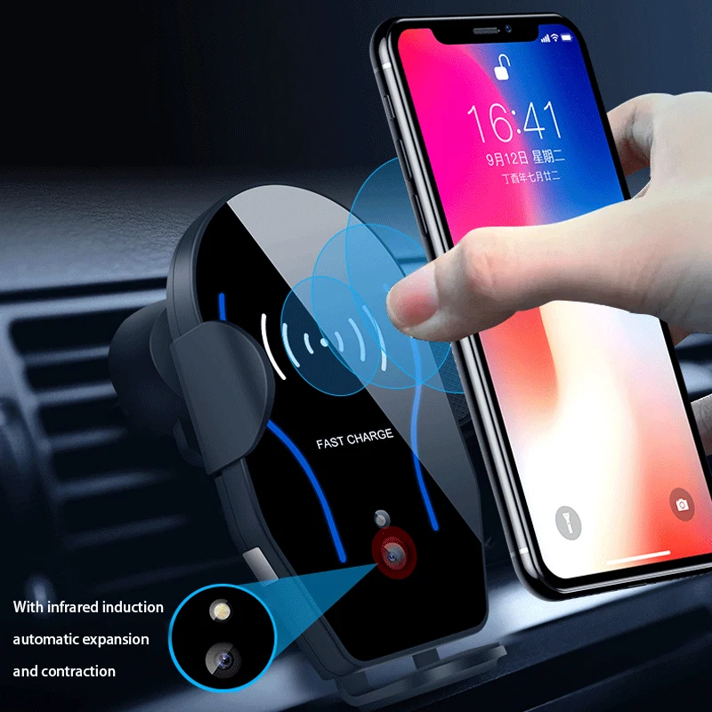Qi автомобильное беспроводное зарядное устройство для iPhone X 8 Plus Xs Max Samsung S10 S9
