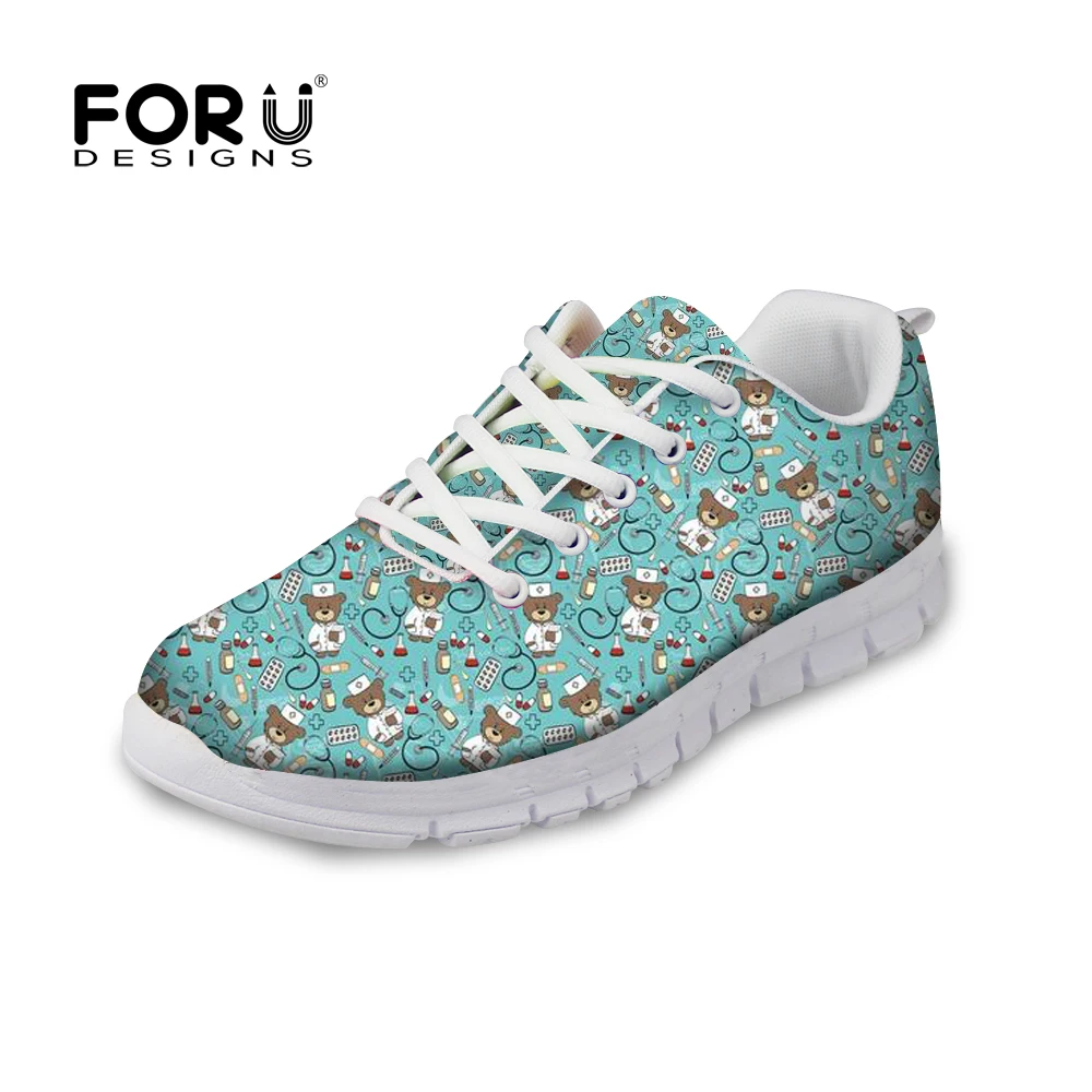 Кеды forudesigns Для женщин на плоской подошве, для медсестры; обувь весна Для женщин Горячая 3D Симпатичные Медсестры с принтом на шнуровке удобная обувь для Женские туфли-лодочки