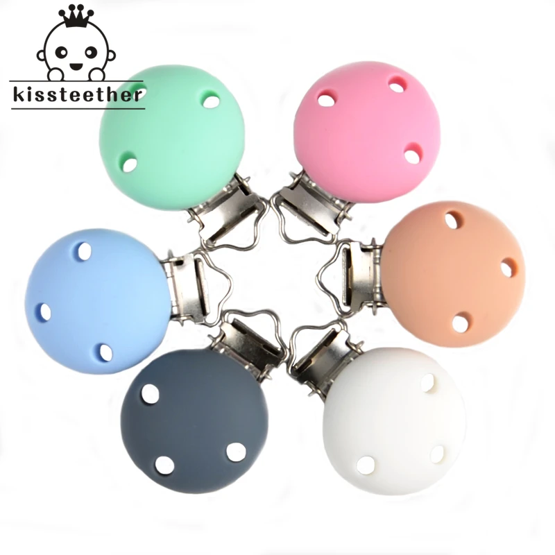 Clip de silicona para chupete, cuentas redondas de pl&aacute;stico, sin BPA, Grado Alimenticio, 2 unidades-1