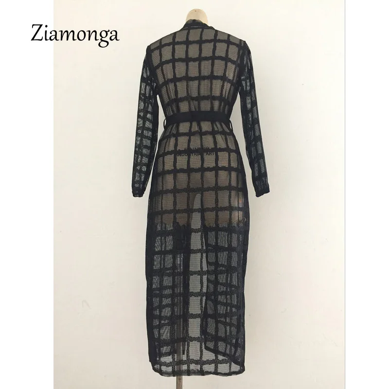 Женский Длинный клетчатый кардиган Ziamonga черное Повседневное платье большого