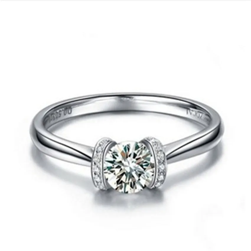 Joya de boda de moissanita 1Ct 6,5mm D, anillo de moissanita sólido de platino 950, anillo de diamante para mujer