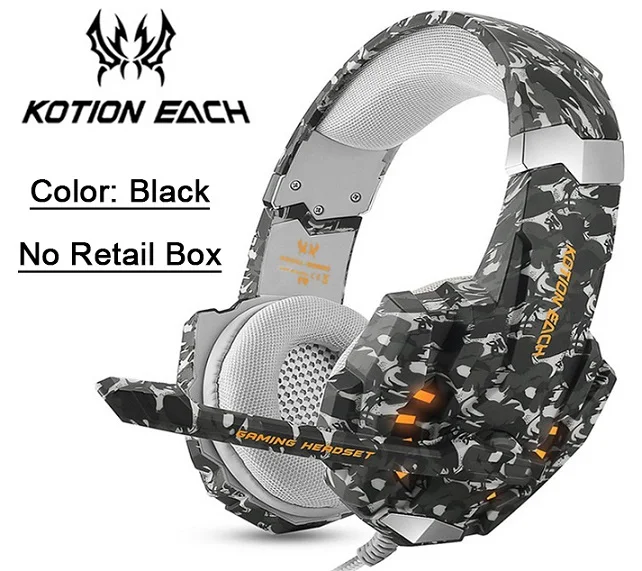 B-No Retail Box KOTION EACH G9600 стерео камуфляжная игровая гарнитура наушники с шумоподавлением с микрофоном светодиодный светильник для PS4/PC/Xbox One/iPad/psp - Цвет: B-No Retail Box