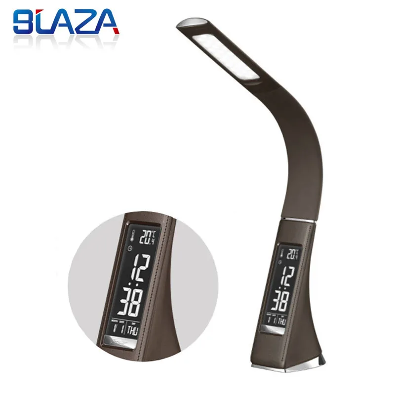 Bussiness LED Desk Lamp Alarm Clock/Calendar LCD Display USB Leather Texture Dimming Folding Book Reading Table Recharge | Лампы и