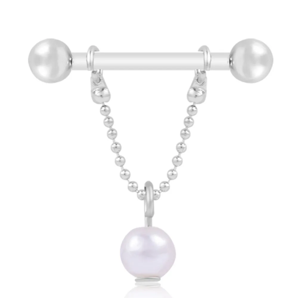 1 PC (14G) Faux Pearl Pendant Breast Nails Hypoallergenic Flower Shaped Puncture Nipple Rings Piercing Jewelry For Women | Украшения и