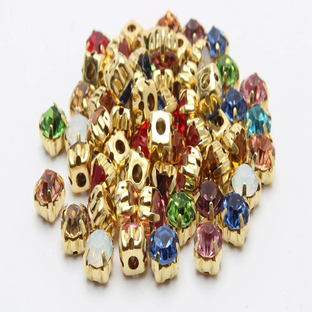 17 Color 144pcs/Lot 7mm Gold Claw Sew on Rhinestones Good Quality Crystal use for DIY accessories free shipping | Дом и сад