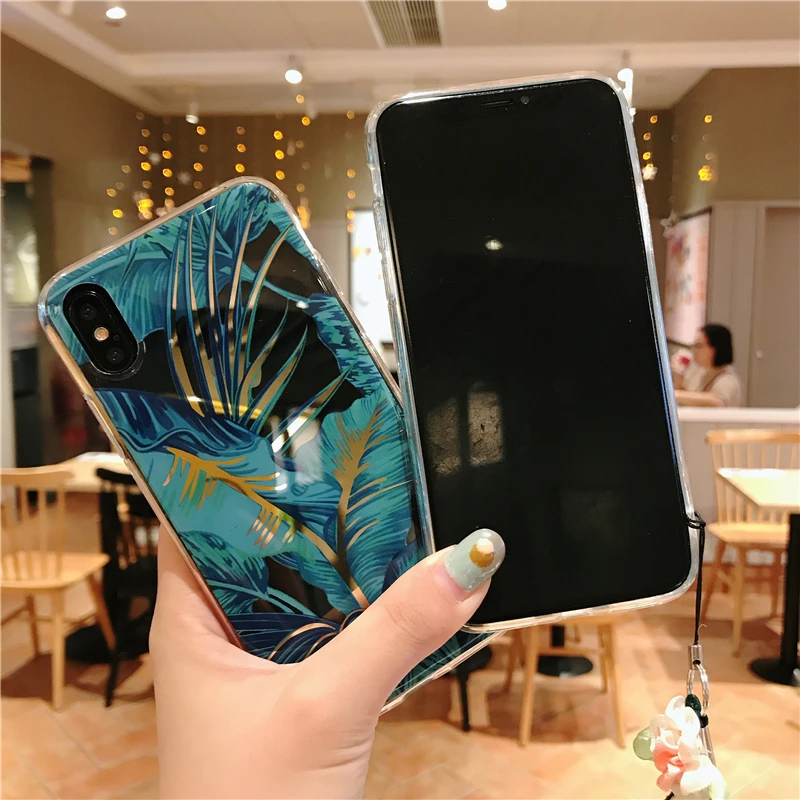 Роскошный глянцевый чехол для телефона с цветочными листьями iPhone 12 Pro Plus 7 8