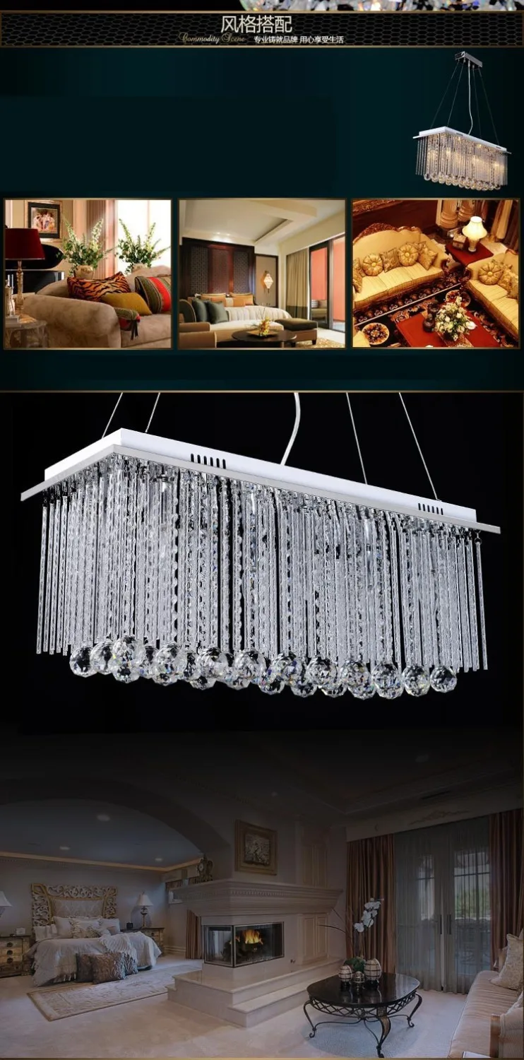 Роскошная прямоугольная хрустальная подвессветильник люстра потолочная лампа