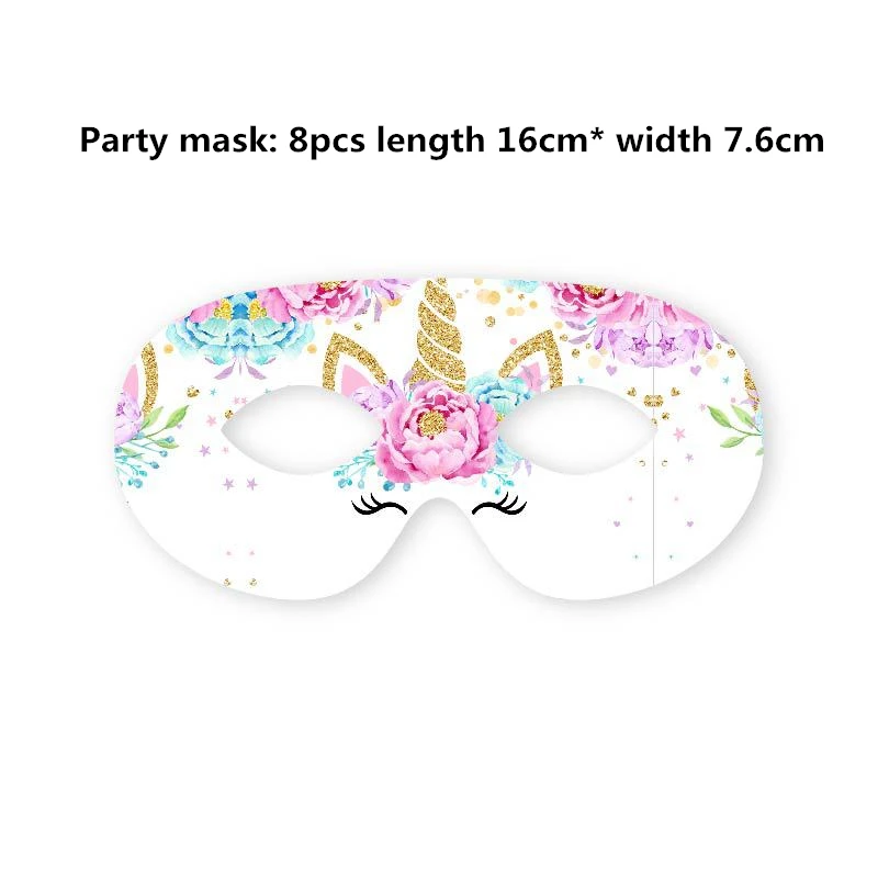 Единорог тема одноразовая партия посуда бумажная тарелка чашка флаг баннер салфетка свадьба ребенок день рождения украшения для вечеринки у бассейна принадлежности, Q - Цвет: Party mask