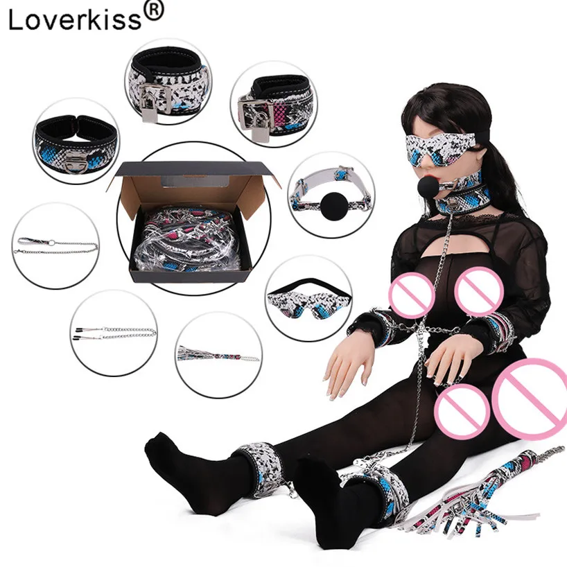 Loverkiss бондаж со змеиным узором набор для БДСМ искусственный воротник кнут