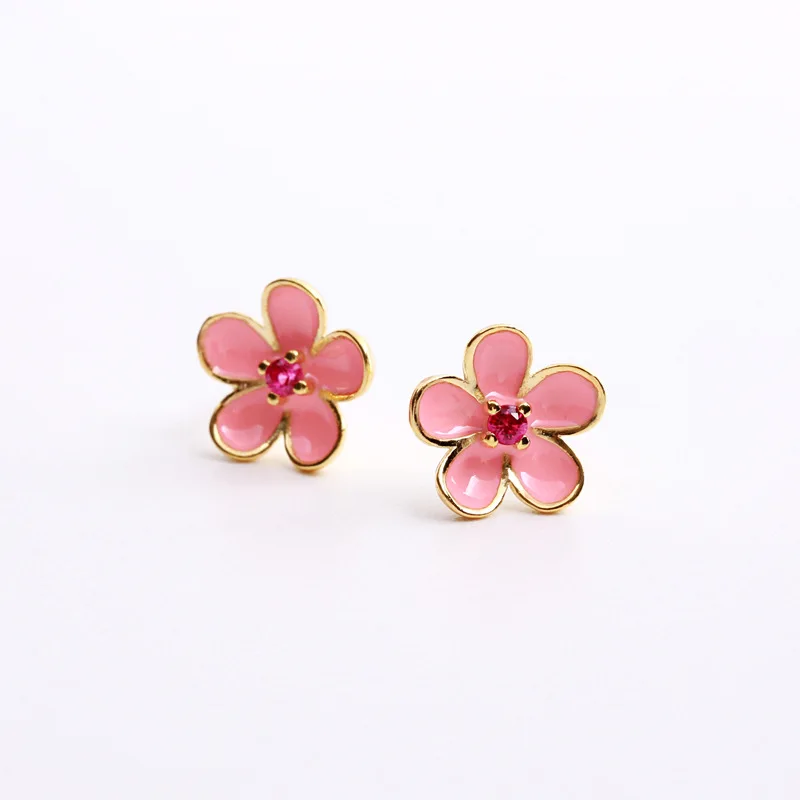 Розовый Peach Blossom серьги 100% стерлингового серебра 925 ювелирные гипоаллергенный для
