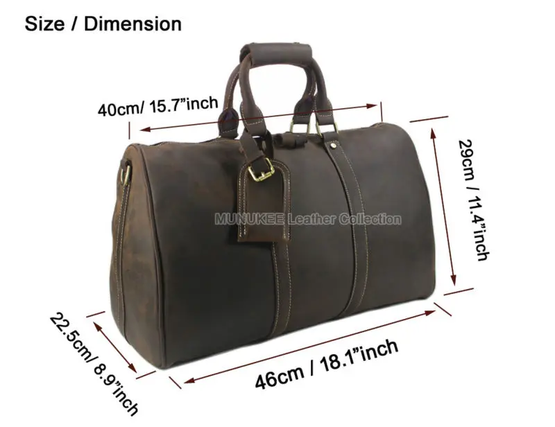 Vintage Crazy Horse Genuine Leather Travel bag Men Duffel Bag Luggage Travel Bag Large Men Leather Duffle Bag Weekend Tote Big