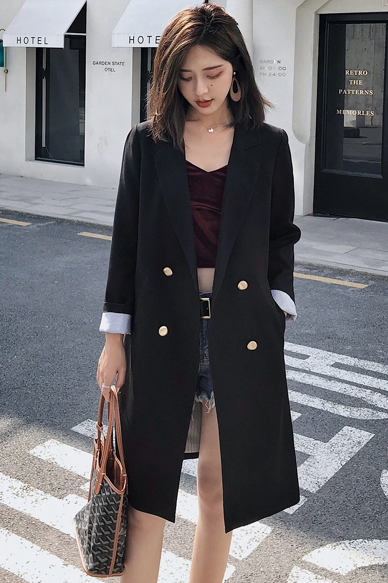 Новинка 2019 года сезон весна осень корейский стиль длинный черный повседневный