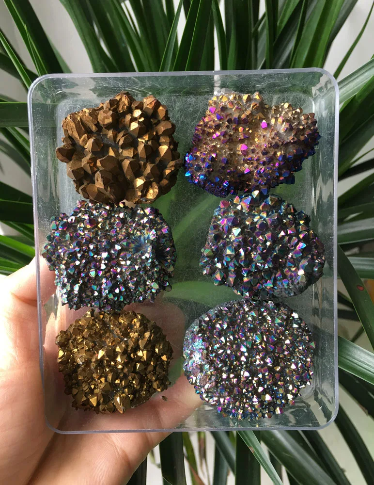 302 г 6 шт. горячая распродажа Фиолетовый Синий аура кварцевый кристалл Титан