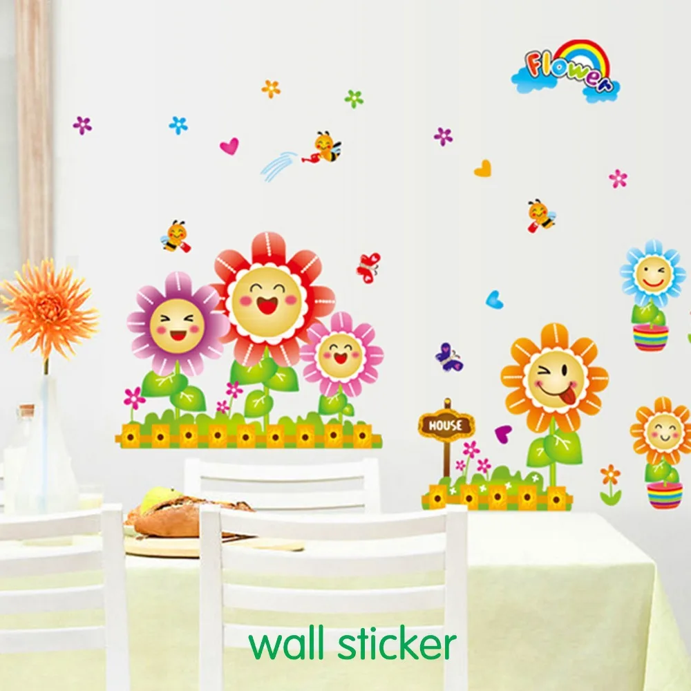 

Free shipping The new three generations living room bedroom decorative fence skirting smile sunflower stickers wholesale