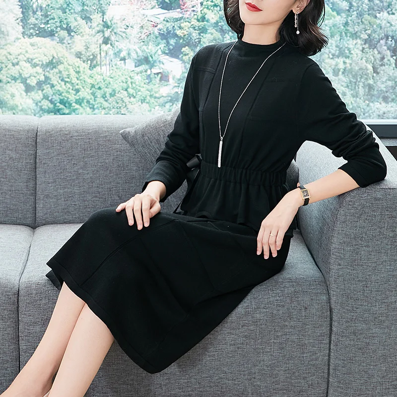 

New arrival 2018 women's long knit dress female sweater dress elegant long sweater pullovers
