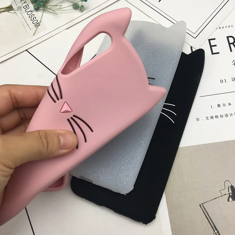Модный мягкий чехол из ТПУ с 3D милыми кошачьими ушками и бородой для Huawei p8 p9 p10 p20