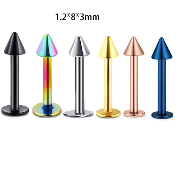 1.2x8x3mm cone JUNLOWPY 1 шт стальная пупка пирсинг для уха шпильки пленное кольцо в нос губы брови ушной хрящ серьги ювелирные изделия для тела - Окраска металла: 1.2x8x3mm cone