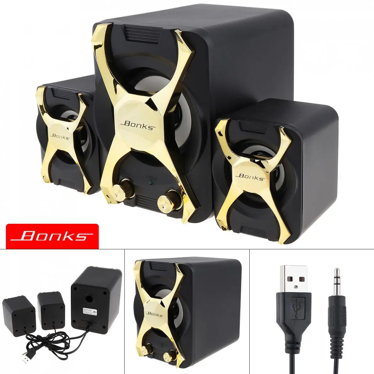 Комбинированные колонки для ноутбука Bonks K2 с мощной регулировкой басов и полночастотной ручкой регулировки громкости для настольного ПК