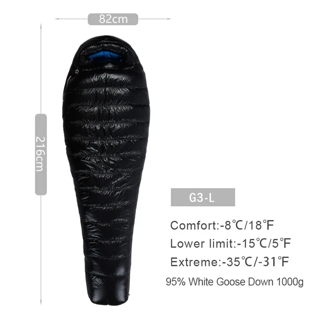 G3 Black Long AEGISMAX G серия белый гусиный пух мумия кемпинг спальный мешок Сверхлегкий дизайн перегородки Открытый Туризм нейлоновый спальный мешок - Цвет: G3 Black Long