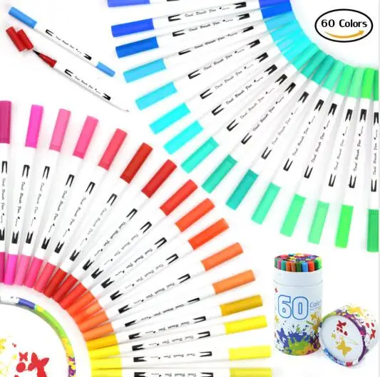 60 Colors White body Художественные маркеры, Двойные наконечники, Цветная кисть, карандашные цветные ручки, 100 цветов маркера на водной основе для каллиграфии, ручка для эскизов - Цвет: 60 Colors White body