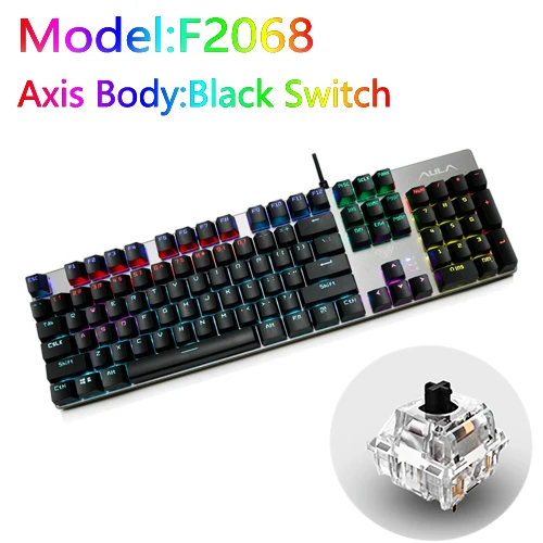F2068 BLACK AXIS AULA ПК механическая клавиатура 104 клавиш USB микс светодиодный Подсветка Черный Синий Красный переключатель для русской испанской иврит арабский игровая клавиатура - Цвет: F2068 BLACK AXIS