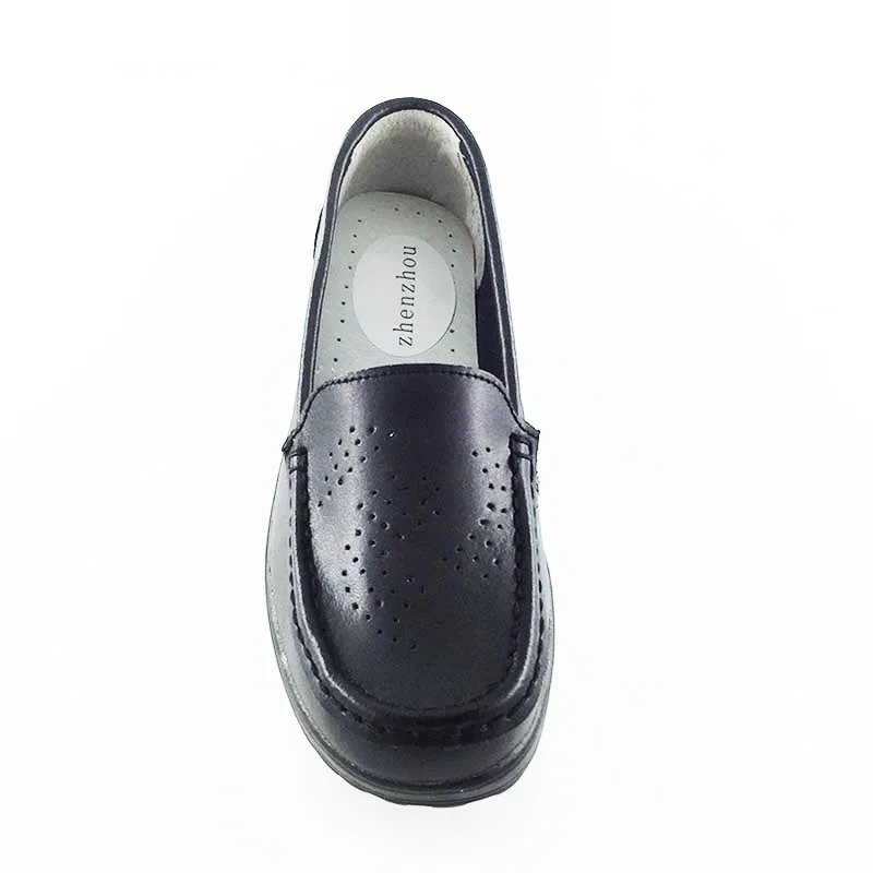 Женские туфли из натуральной кожи черные на танкетке с мягкой подошвой для