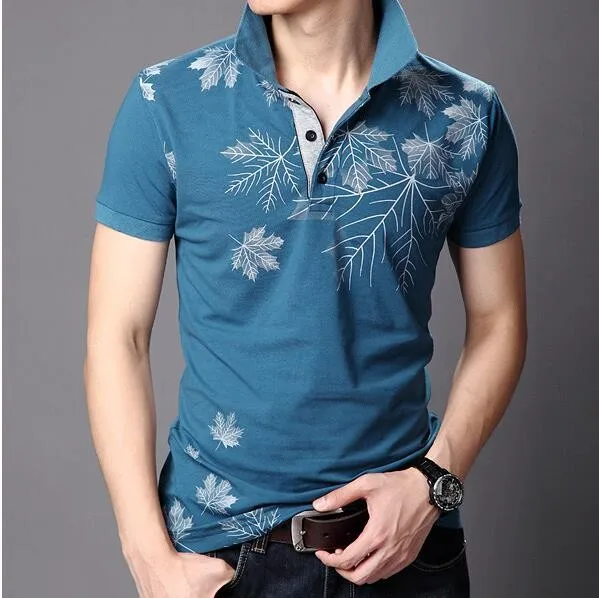 Мужская хлопковая рубашка-поло с принтом новинка 2018 модные футболки V-образным