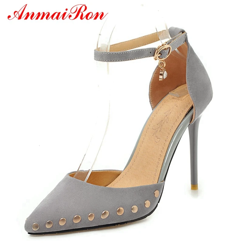 

ANMAIRON Women Fashion Flock Basic Pumps Women Shoes Pointed Toe Super High Fashion Shoes 2019 Women Big Size 34-43 LY998