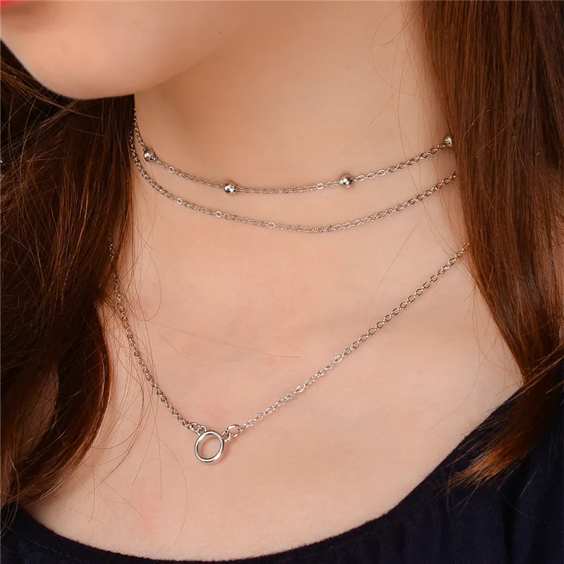 DANZE 3 Pcs/lot Summer Simple Chain Colar Chocker Necklaces Vintage Circle Choker Necklace Jewelry For Women 2018 Dropshipping | Украшения