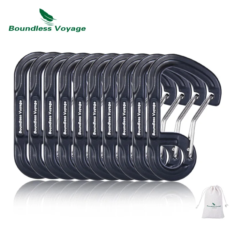 Black-10pcs Безграничный вояж на открытом воздухе 10 шт. d-образные винтовые карабины алюминиевый сплав Кемпинг Альпинизм альпинистская проволока - Цвет: Black-10pcs