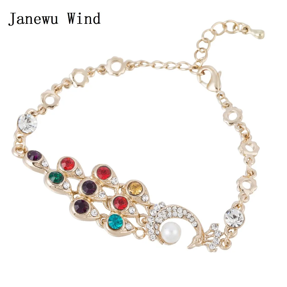 Женский браслет Janewu золотистого цвета с цепочкой и кристаллами в форме