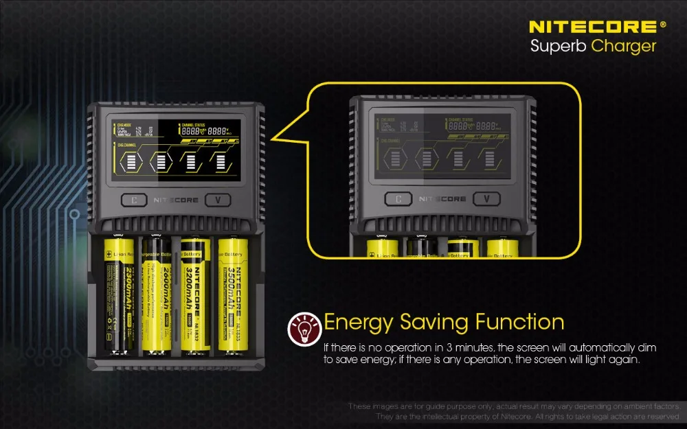NITECORE SC4 интеллектуальное зарядное устройство для быстрой зарядки превосходное зарядное устройство с 4 слотами 6A общий выход совместимый IMR 18650 14450 16340 AA аккумулятор