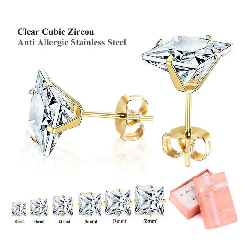white gold 2 Роскошные круглые/квадратные серьги из кубического циркония, 6 пар/кор., набор из разноцветных камней по месяцу рождения, серьги-гвоздики с эффектом пуш-ап, бижутерия, серьги - Окраска металла: white gold 2